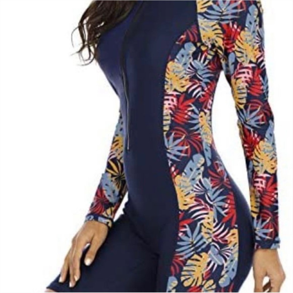 Halcurt Women's Navy Floral Long Sleeve Swimsuit # A-2 - Picture 4 of 15